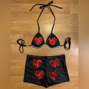 Red Sequin Heart & Faux Leather Festival Set